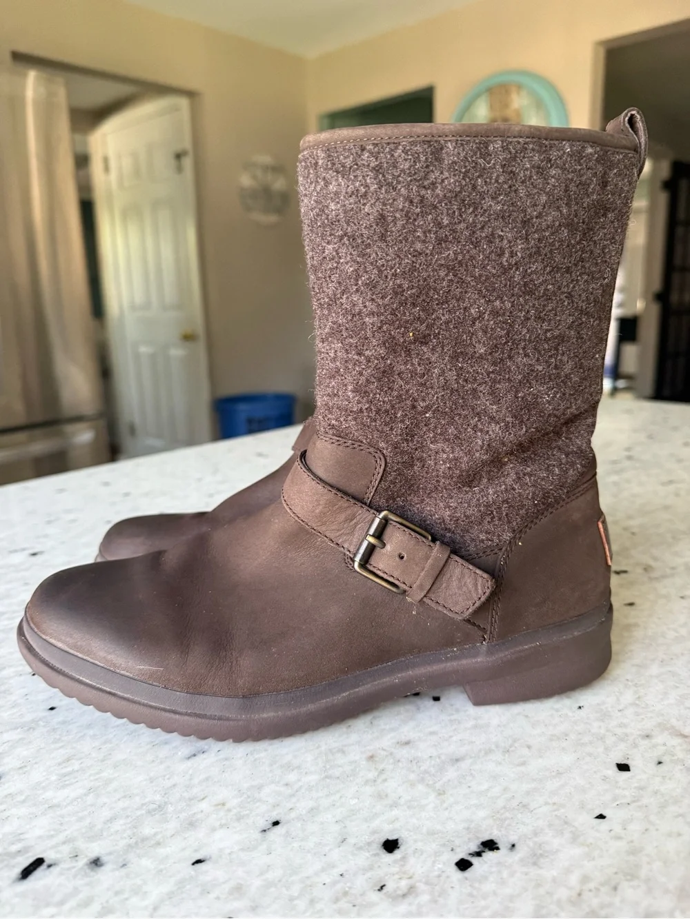UGG Waterproof “Robbie” Women's Brown Mid-Calf Leather & Wool Boot